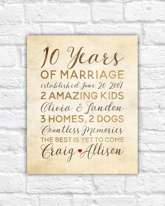 10 Year Wedding Anniversary Gift Ideas For Couple
 10 Year Anniversary Gift Wedding Anniversary Decor Rustic