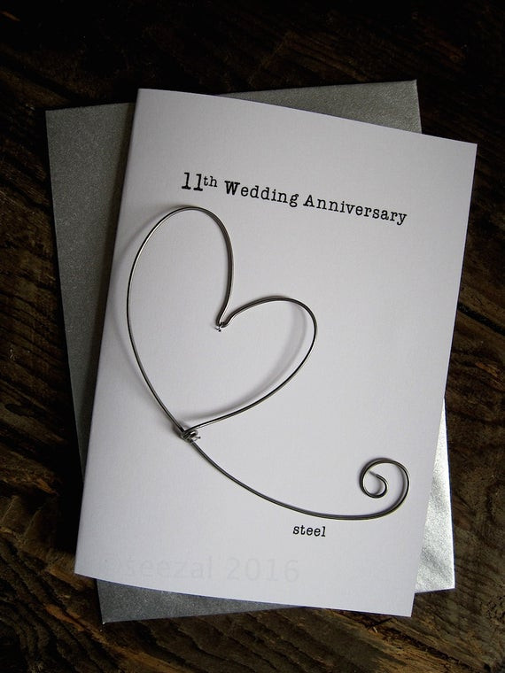11Th Wedding Anniversary Gift Ideas
 11th Wedding Anniversary Keepsake Card STEEL Wire Heart 11