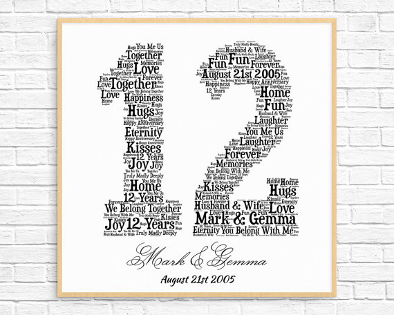 12Th Anniversary Gift Ideas
 PERSONALIZED 12TH ANNIVERSARY Gift Word Art Printable Art