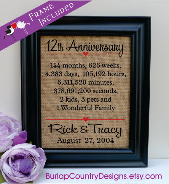 12Th Anniversary Gift Ideas
 12th anniversary Gift to Wife Annivesary Gift for Husband