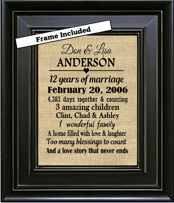 12Th Anniversary Gift Ideas For Him
 FRAMED Personalized 12th Wedding Anniversary Gift 12th