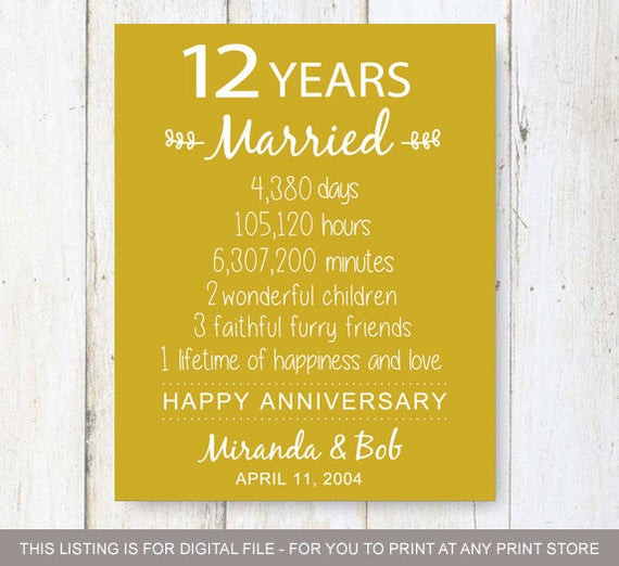 12Th Wedding Anniversary Gift Ideas
 12th Anniversary Gift 12 years of Wedding Anniversary