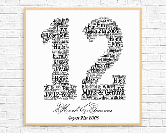 12Th Wedding Anniversary Gift Ideas
 PERSONALIZED 12TH ANNIVERSARY Gift Word Art Printable Art