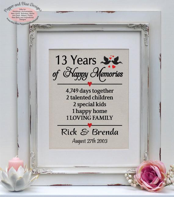 13Th Wedding Anniversary Gift Ideas
 13th wedding anniversary t 13 years by PepperandBlueDesigns