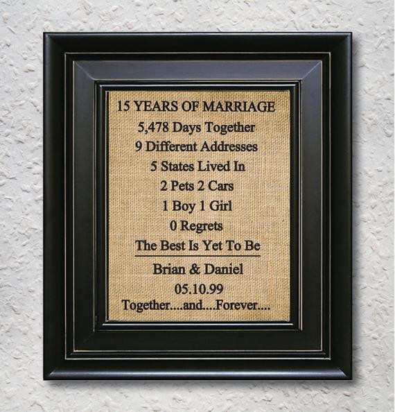 15Th Wedding Anniversary Gift Ideas
 Items similar to Burlap Art Print 15th Anniversary t