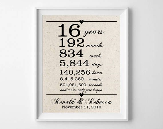 16 Year Anniversary Gift Ideas For Him
 16 years to her 16th Anniversary Gift for Husband Wife
