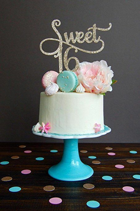 16th Birthday Cake Ideas
 Glitter Gold Sweet 16 Cake Topper 16th Happy Birthday