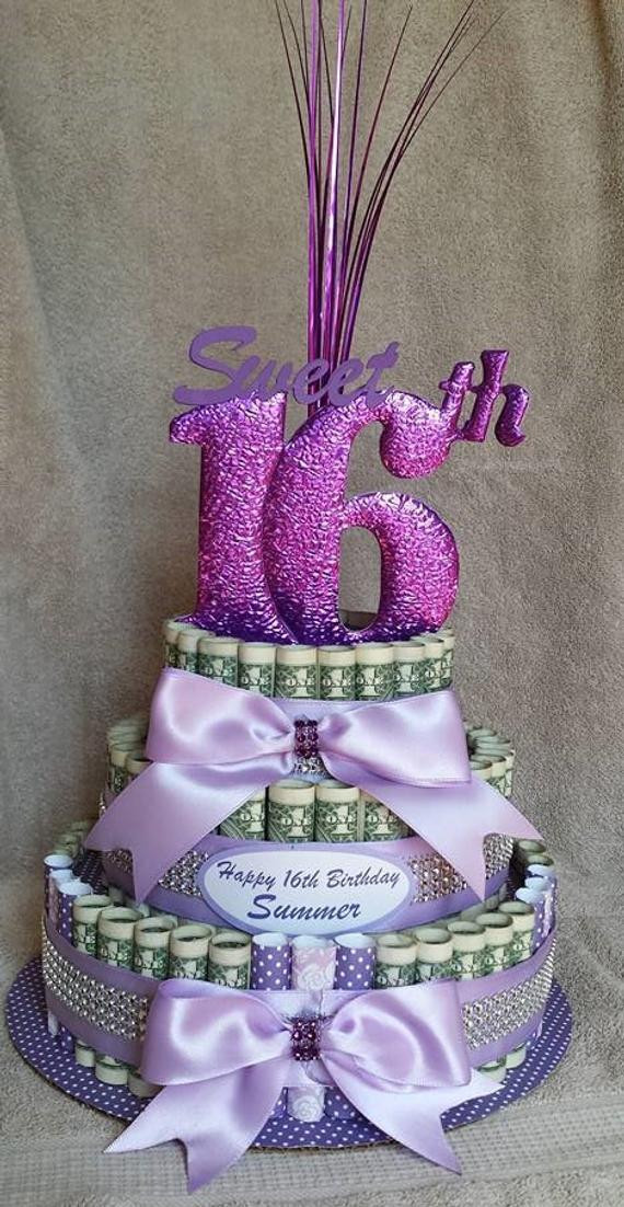 16th Birthday Gifts For Her
 Items similar to MONEY CAKE Medium "Sweet 16th Birthday