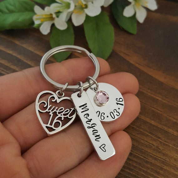 16th Birthday Gifts For Her
 Sweet 16 Keychain 16th Birthday Gift Personalized Sweet 16