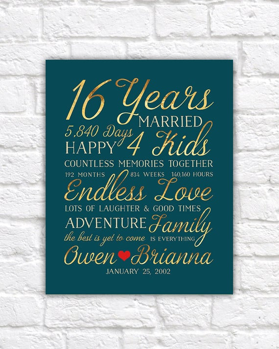 16Th Wedding Anniversary Gift Ideas
 16th Wedding Anniversary Gift Married for 16 Years Gift