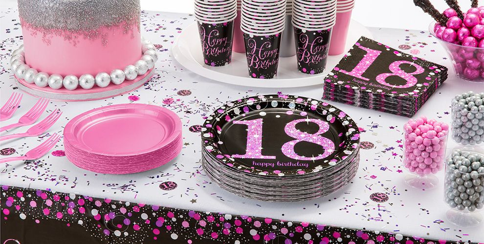 18 Birthday Decorations
 Pink Sparkling Celebration 18th Birthday Party Supplies