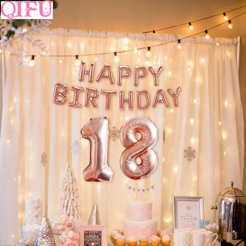 18 Birthday Decorations
 QIFU forever 18 Birthday Balloon Rose Gold 18th 18