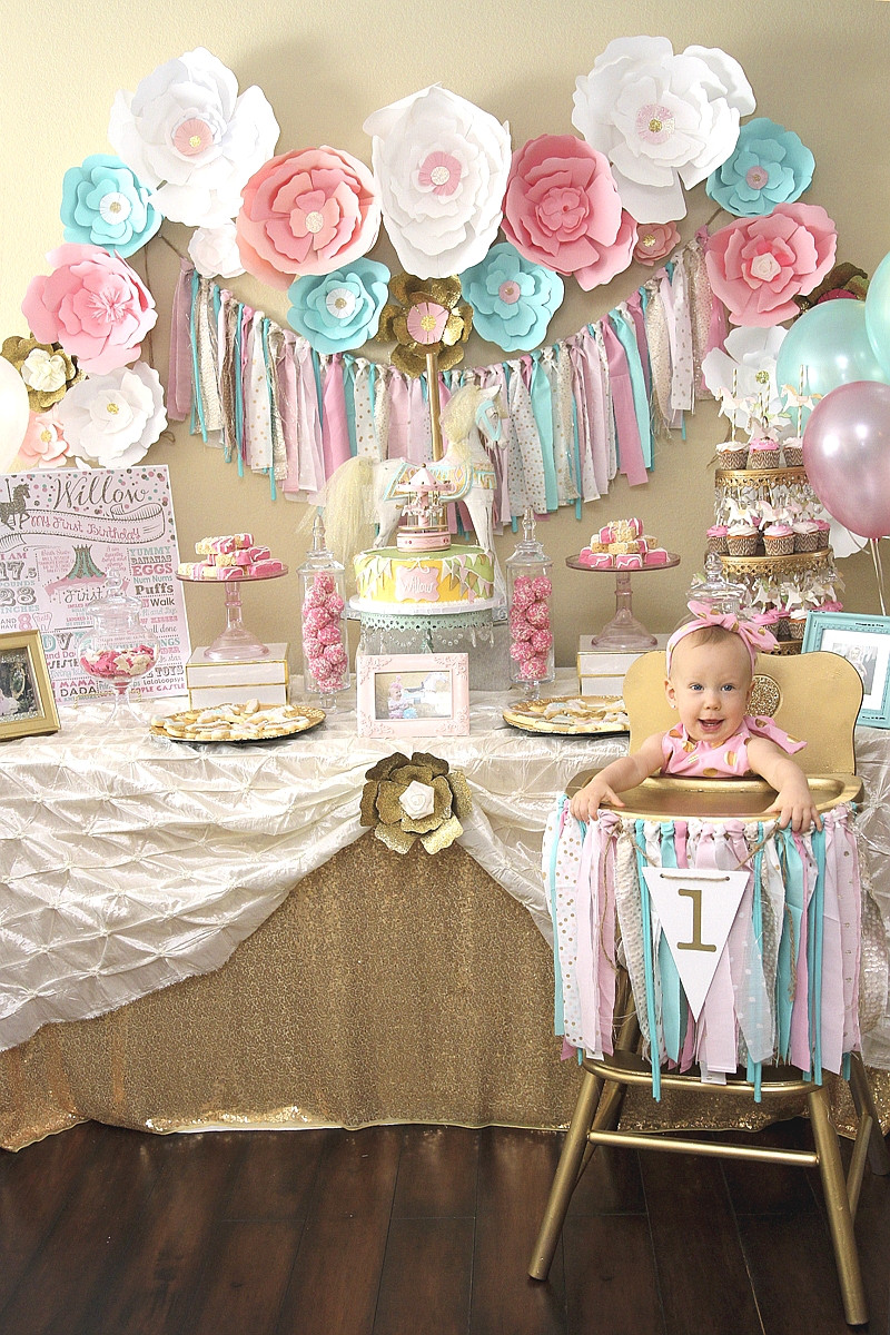 1st Birthday Decorations Girl
 A Pink & Gold Carousel 1st Birthday Party Party Ideas