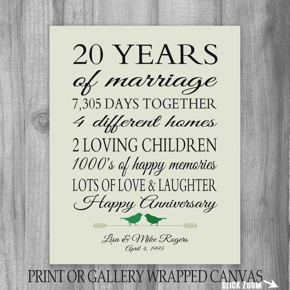 20 Year Anniversary Gift Ideas For Husband
 20th Anniversary Gift 20 Year Anniversary by PrintsbyChristine
