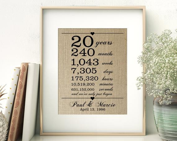 20 Year Anniversary Gift Ideas For Husband
 20th Wedding Anniversary Gift for Wife Husband by