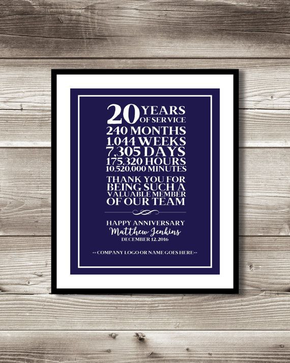 20 Year Anniversary Gift Ideas
 20 Year Work Anniversary Print t digital print