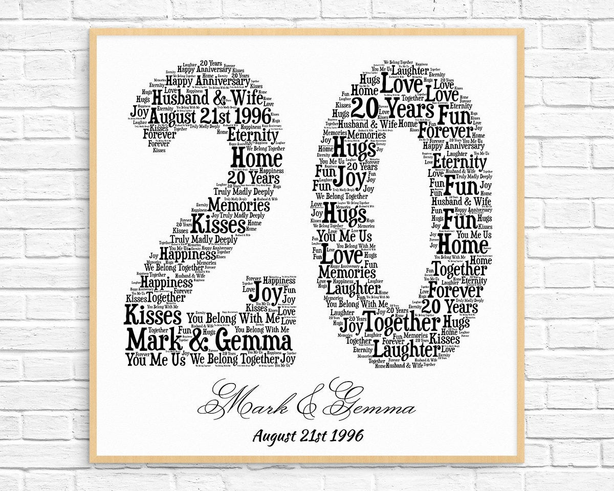 20Th Anniversary Gift Ideas
 PERSONALIZED 20TH ANNIVERSARY Gift Word Art Printable Art
