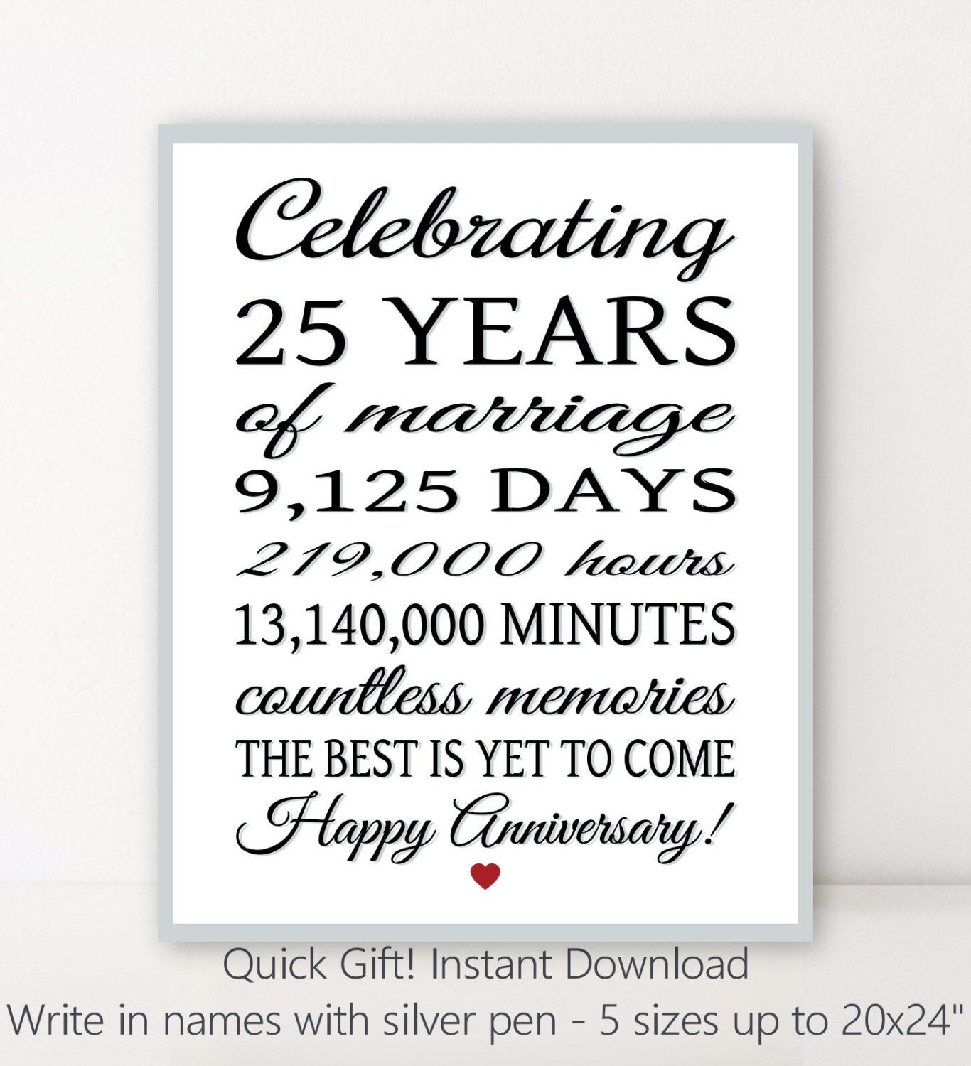 25 Years Of Marriage Quotes
 25th ANNIVERSARY 25 Years Parents Anniversary Sign DiY
