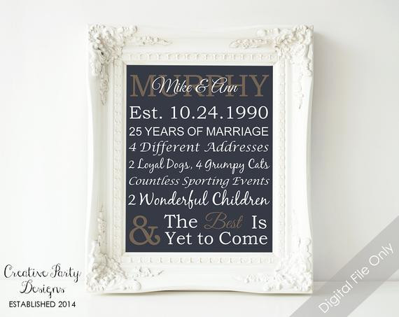 25Th Anniversary Gift Ideas For Husband
 Items similar to 25th Anniversary Gift Personalized