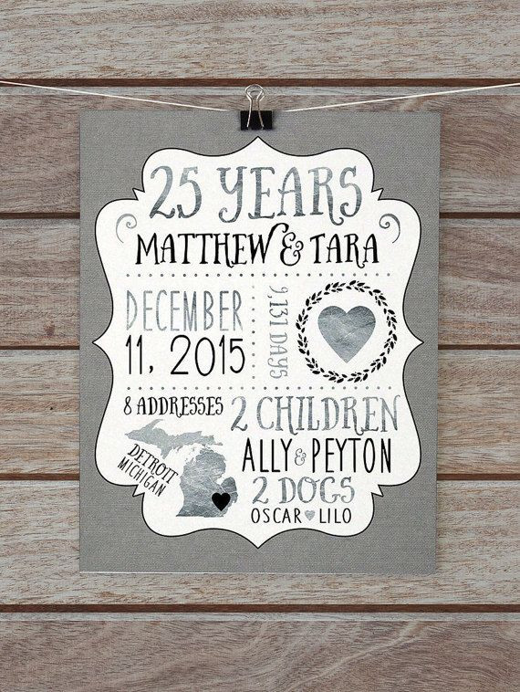 25Th Wedding Anniversary Gift Ideas For Husband
 25 Year Anniversary Gift Silver Wedding Anniversary