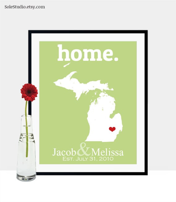 27Th Anniversary Gift Ideas
 Engagement Card Michigan Map Art 27th Anniversary Gift 65th
