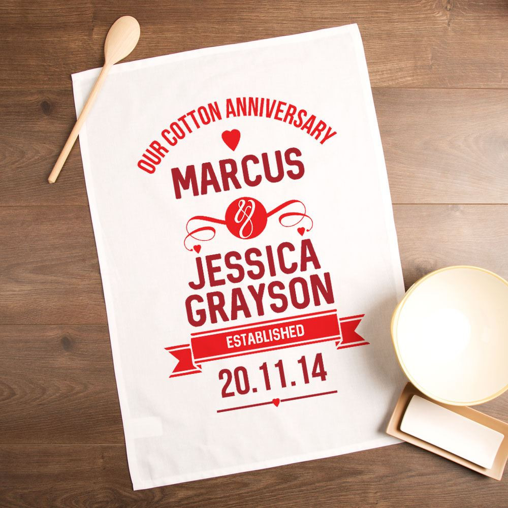 2Nd Anniversary Gift Ideas
 Personalised Cotton Wedding Anniversary Tea Towel 2nd