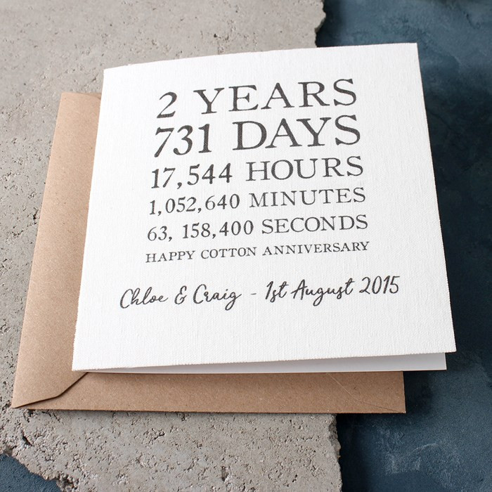 2Nd Anniversary Gift Ideas
 Personalised Time Card Cotton 2nd Anniversary