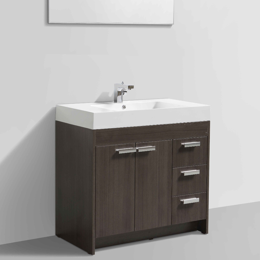 36 Modern Bathroom Vanity
 Eviva Lugano 36" Grey Oak Modern Bathroom Vanity with
