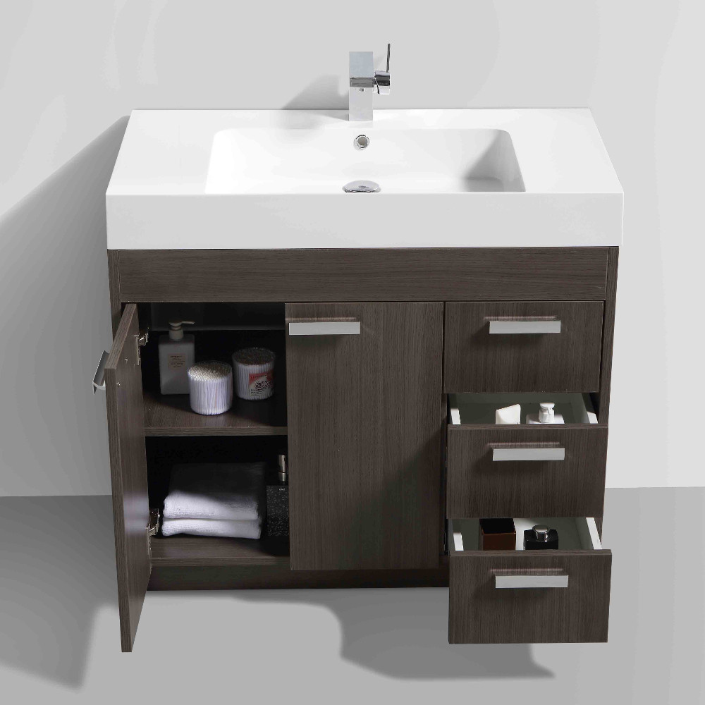 36 Modern Bathroom Vanity
 Eviva Lugano 36" Grey Oak Modern Bathroom Vanity with