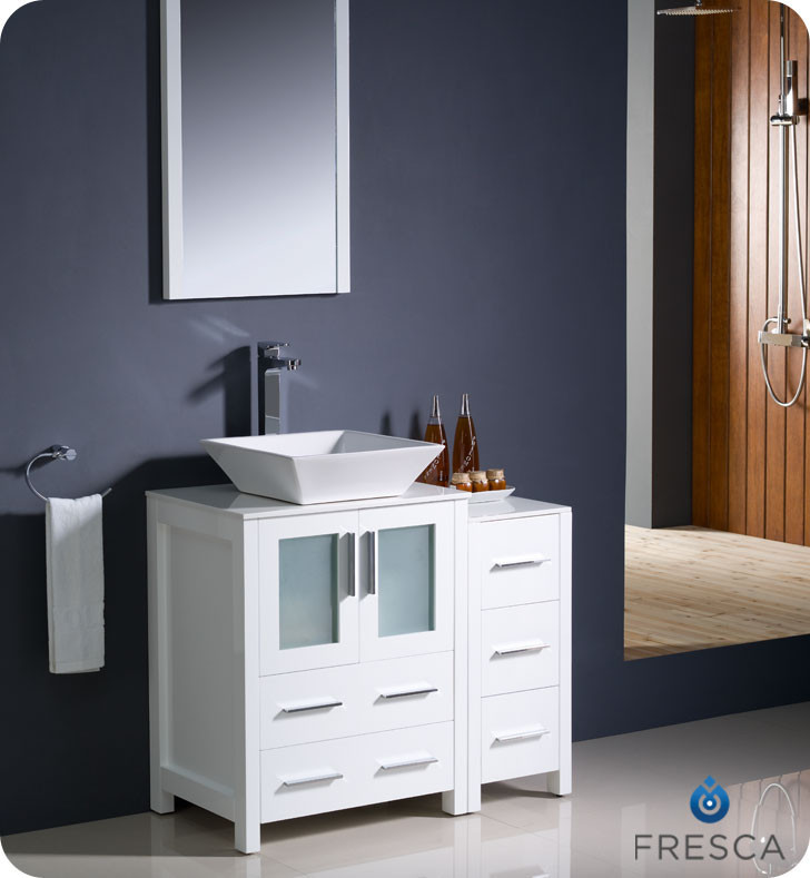 36 Modern Bathroom Vanity
 Fresca Torino 36" White Modern Bathroom Vanity w Side