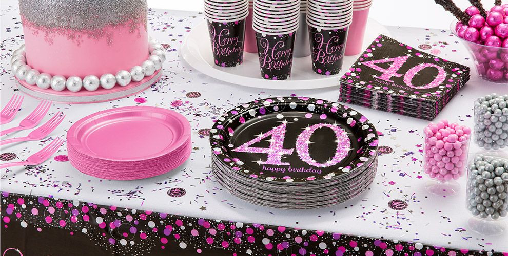 40th Birthday Decorations For Her
 Pink Sparkling Celebration 40th Birthday Party Supplies