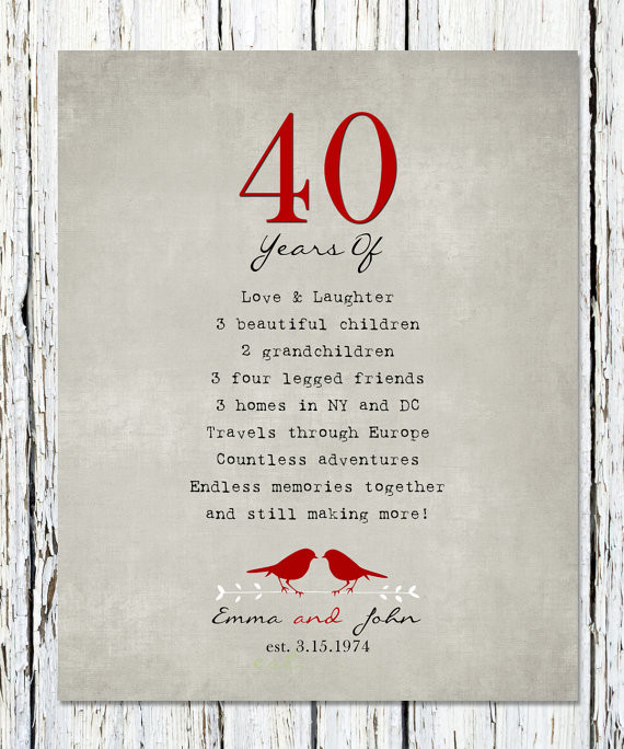 40Th Wedding Anniversary Gift Ideas For Parents
 40th Anniversary Gift for parents 40th RUBY Anniversary