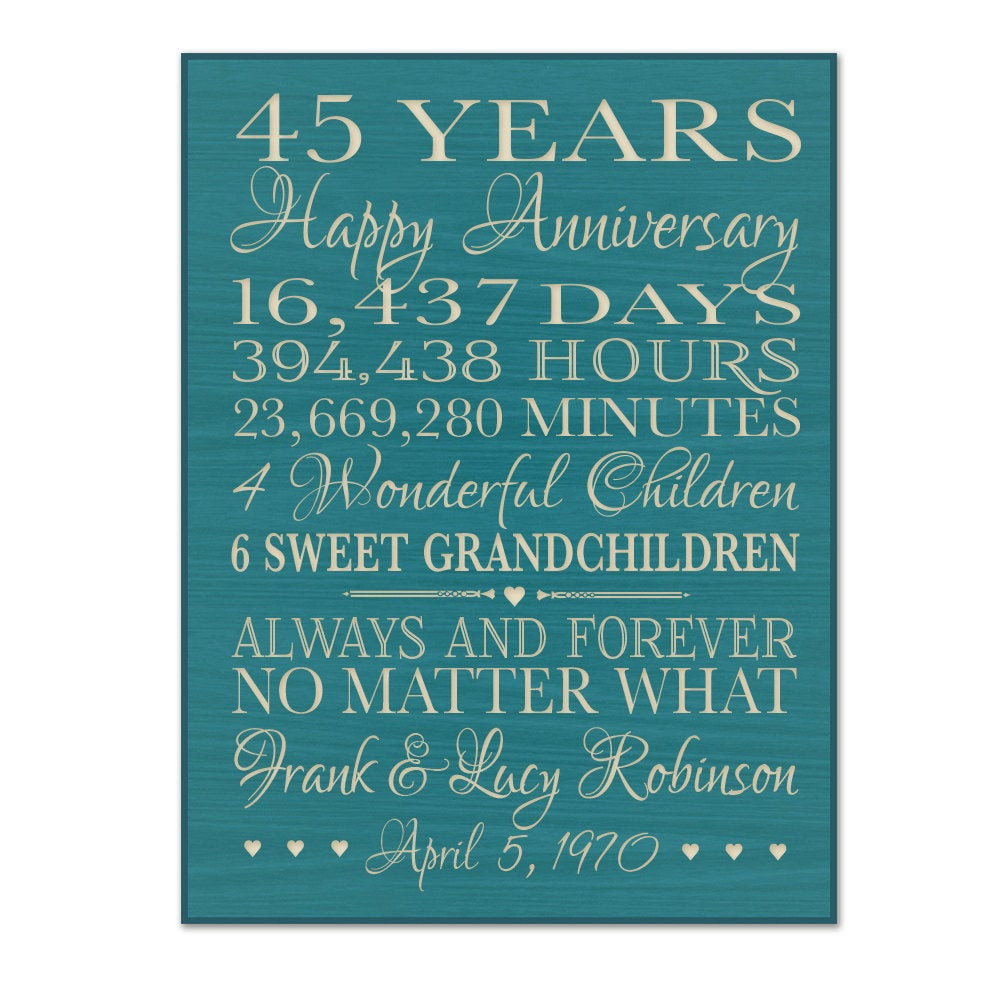 45Th Anniversary Gift Ideas
 Personalized 45th anniversary t for by DaySpringMilestones