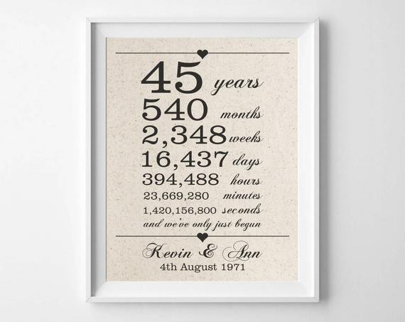 45Th Wedding Anniversary Gift Ideas For Husband
 45 years to her 45th Anniversary Gift for Husband Wife