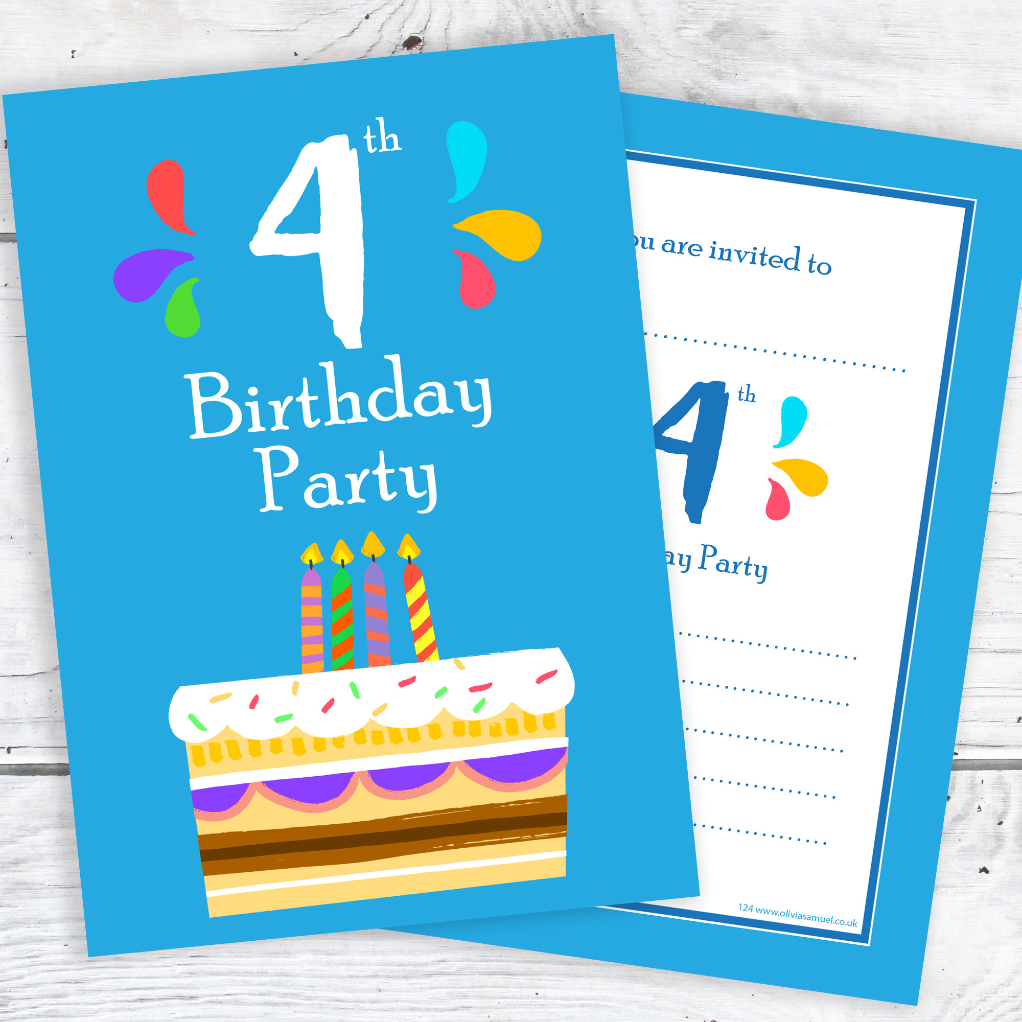 4th Birthday Invitation Wording
 4th Birthday Party Invitations – 4 Candle Blue Cake Design