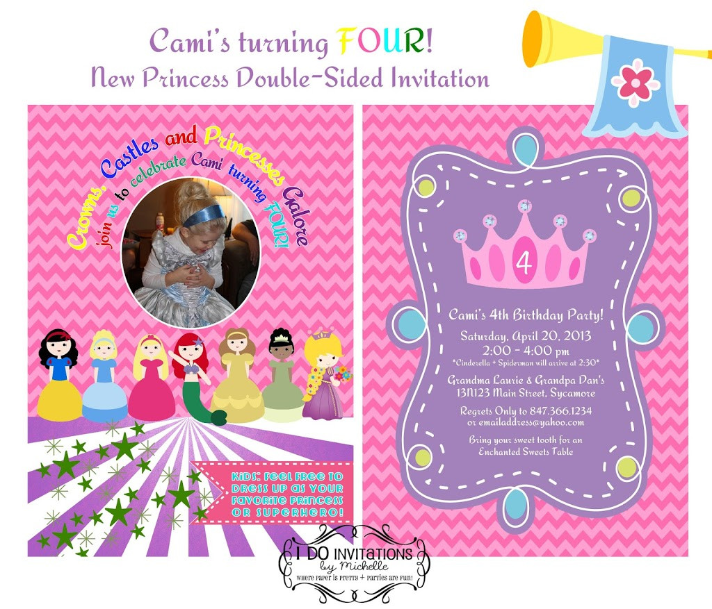 4th Birthday Invitation Wording
 Cami s 4th Birthday Party Invitation Disney Princess