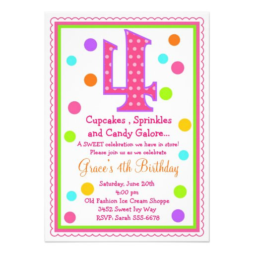 4th Birthday Invitation Wording
 Sweet Surprise 4th Birthday Invitation 5" X 7" Invitation