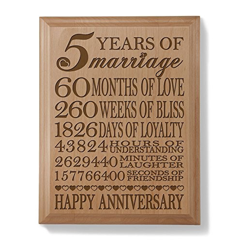 5 Year Anniversary Gift Ideas
 Kate Posh 5th Anniversary Engraved Natural Wood Plaque