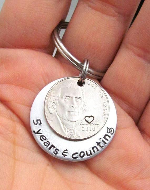 5 Year Anniversary Gift Ideas Men
 5 Years & Counting Personalized KeyChain by ReginaLynnDesign