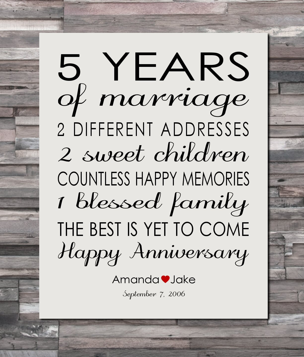 5 Year Anniversary Gift Ideas
 Anniversary Gift Print 5 Year Wedding 5th Anniversary