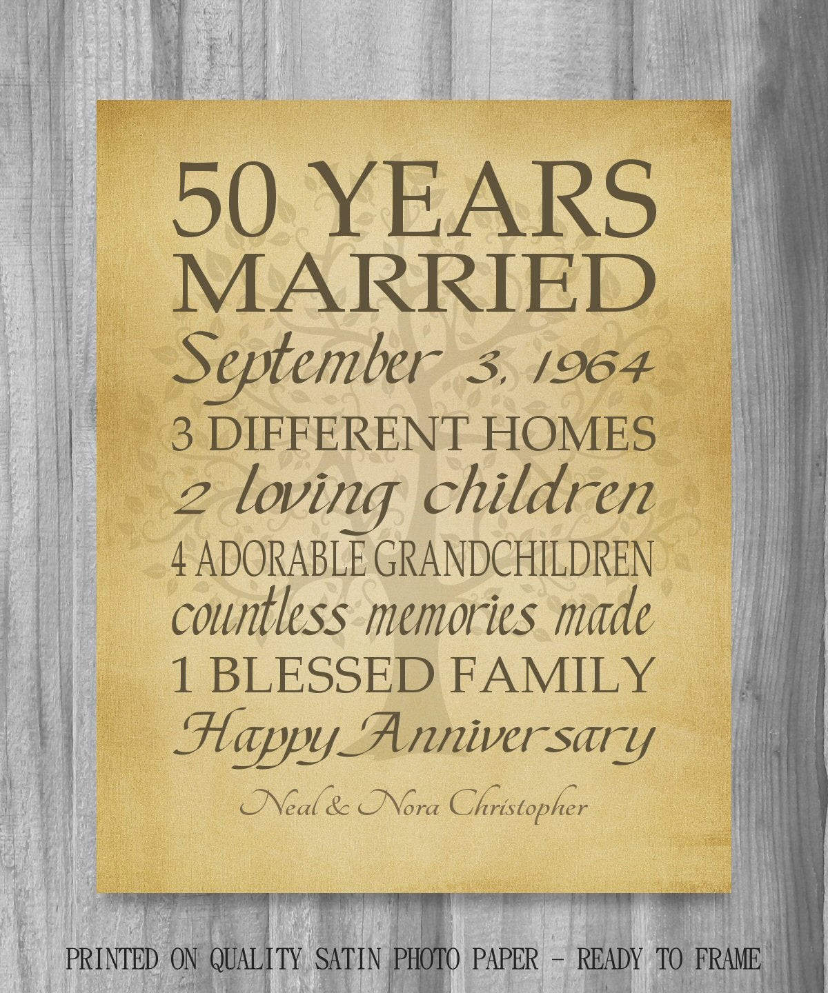 50 Year Wedding Anniversary Gift Ideas
 50th Anniversary Gift Golden Anniversary 50 Years Personalized