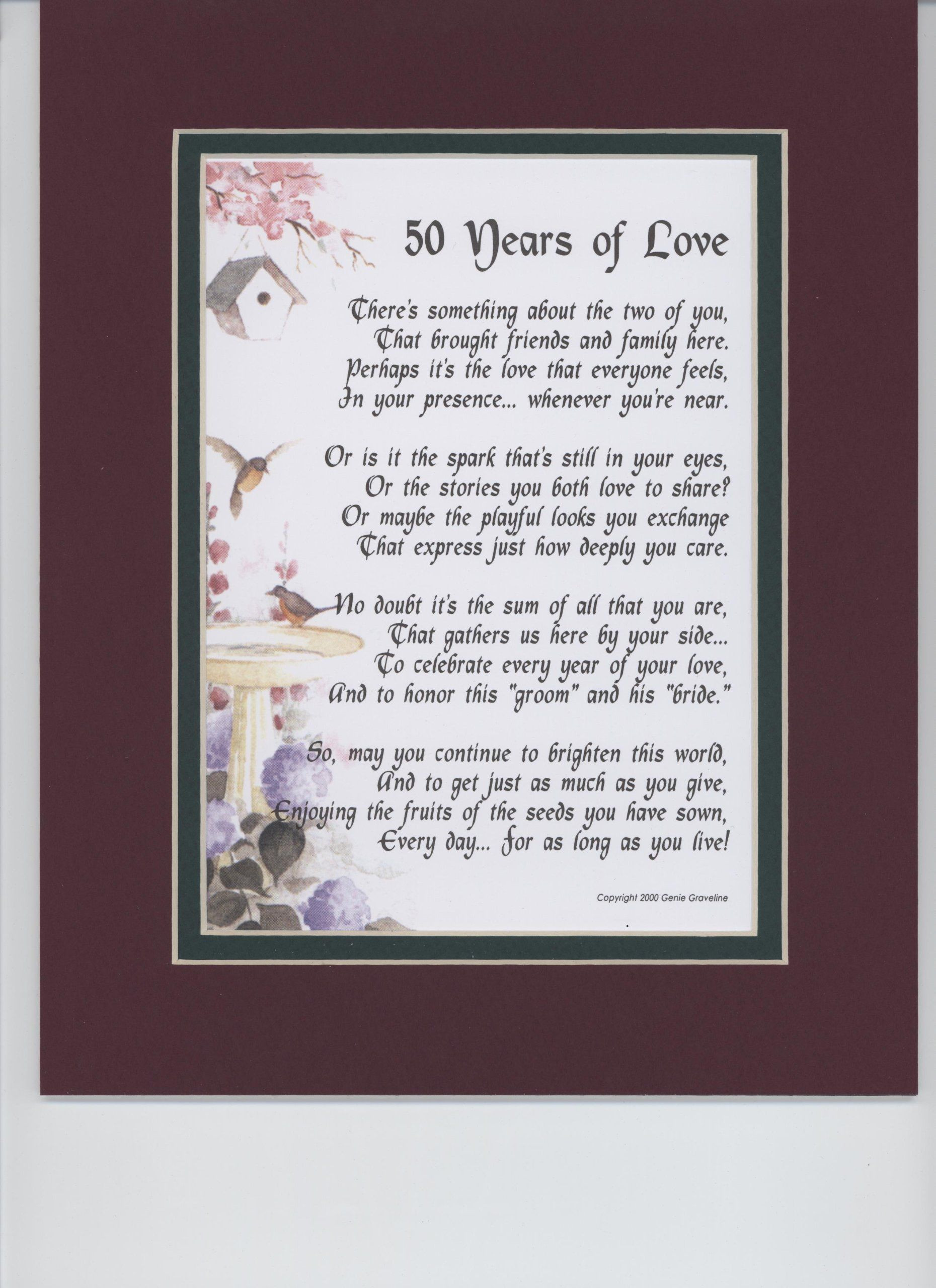 50Th Wedding Anniversary Gift Ideas For Aunt And Uncle
 "50 Years of Love" Touching 8x10 Poem A Gift For A 50th