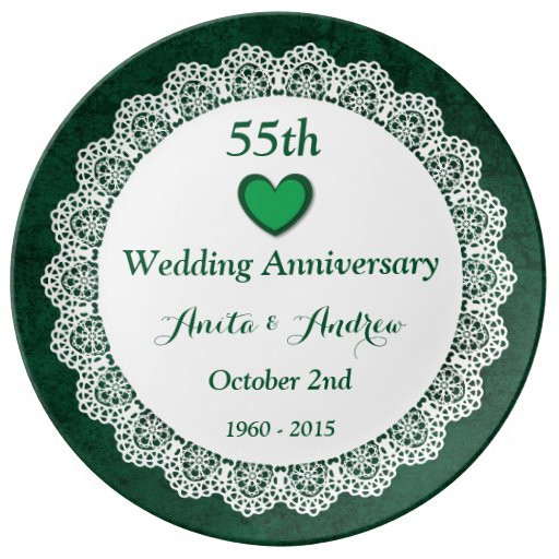 55Th Wedding Anniversary Gift Ideas
 55th Wedding Anniversary EMERALD GREEN Lace W55D Plate