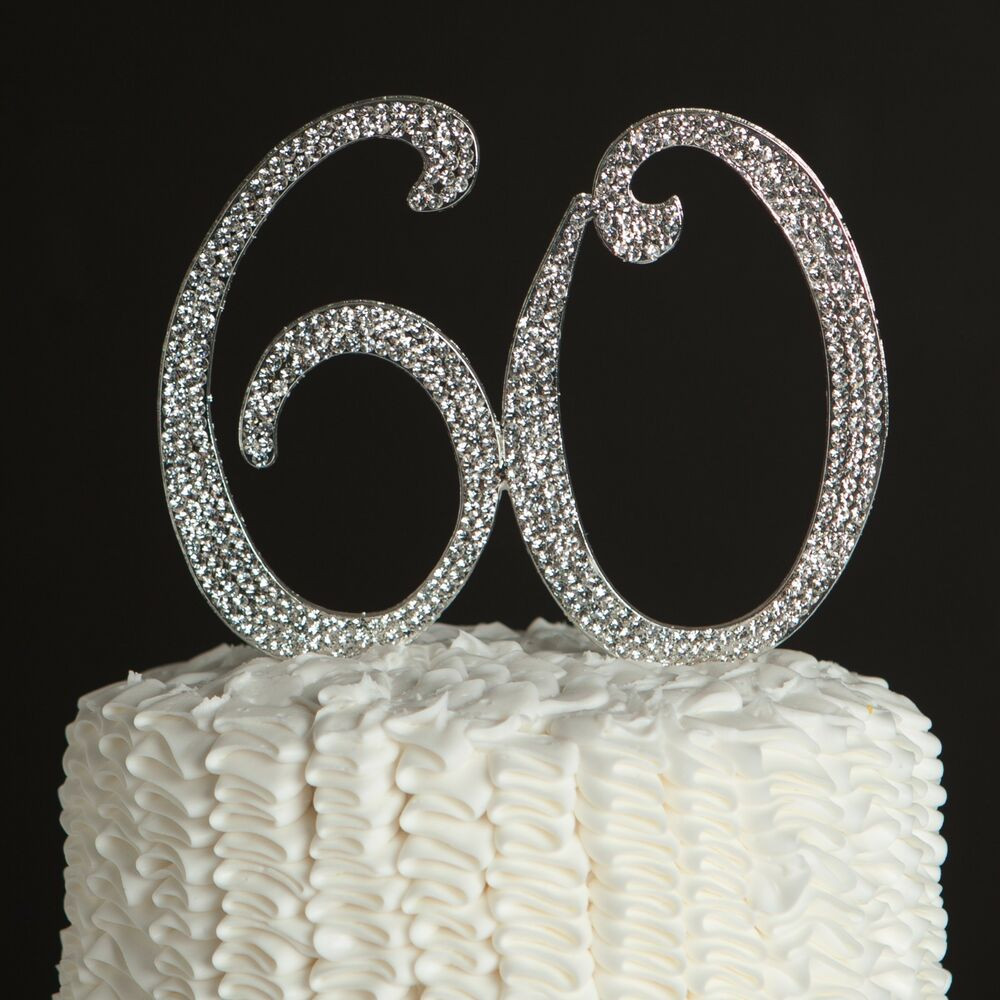 60th Birthday Cake Decorations
 60 Silver Rhinestone Cake Topper Sixty 60th Birthday