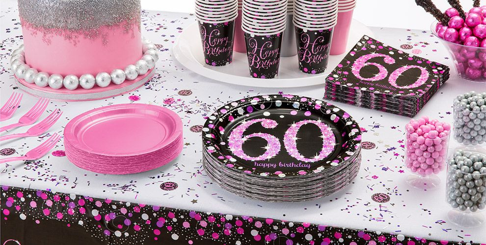 60th Birthday Decorations
 Pink Sparkling Celebration 60th Birthday Party Supplies