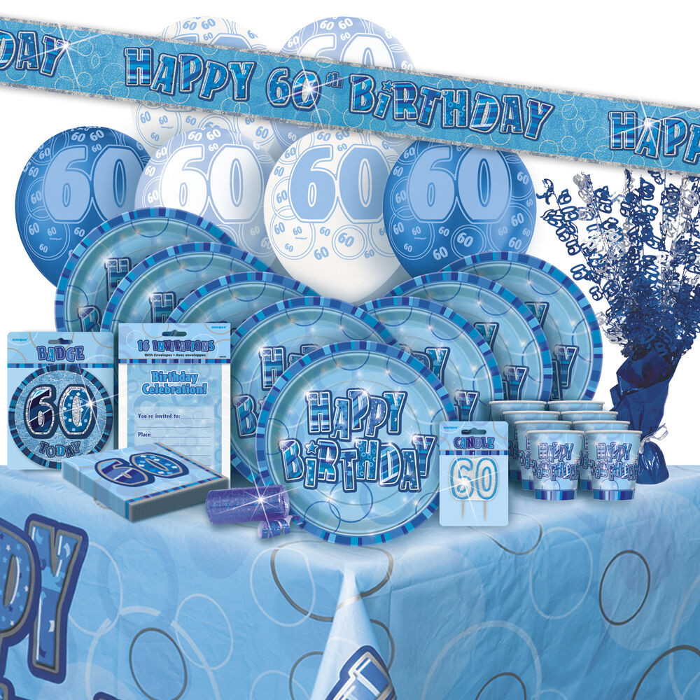 60th Birthday Decorations
 AGE 60 60TH BIRTHDAY BLUE GLITZ PARTY RANGE Balloon