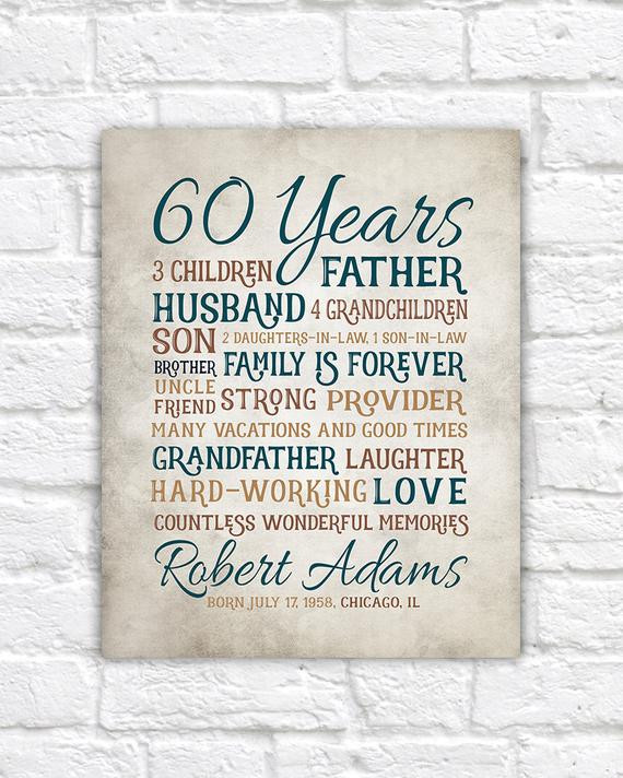 60th Birthday Gift Ideas For Dad
 Birthday Gift for Dad 60th Birthday 60 Year Old Dad Father
