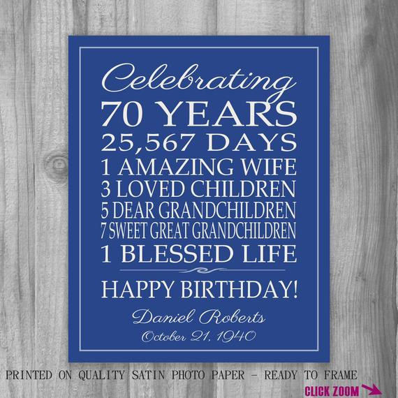 70Th Birthday Gift Ideas For Grandpa
 70th BIRTHDAY GIFT Birthday Sign Personalized Gift for Dad