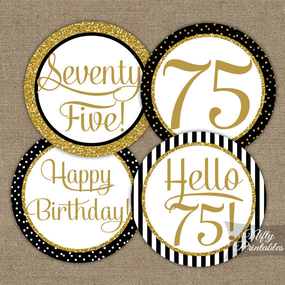 75th Birthday Party Decorations
 75th Birthday Cupcake Toppers Black & Gold 75 Years Bday