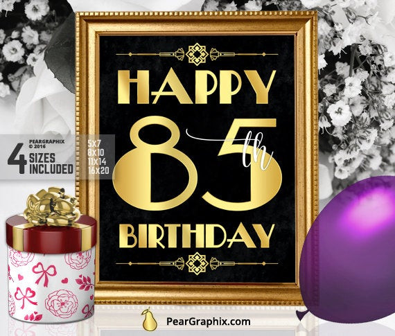 85th Birthday Decorations
 Happy 85th Birthday Sign Printable 85th Birthday Decor